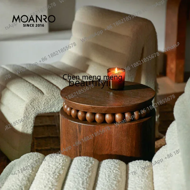 

zq1Medieval side table coffee table bedside table walnut retro solid wood mobile sofa French art