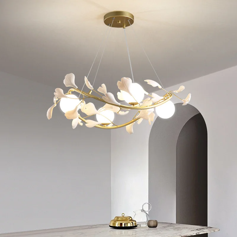 Lampadario moderno a Led lampadario di lusso con petali di foglie di Ginkgo caldo romantico camera da letto soggiorno sala da pranzo apparecchi di illuminazione