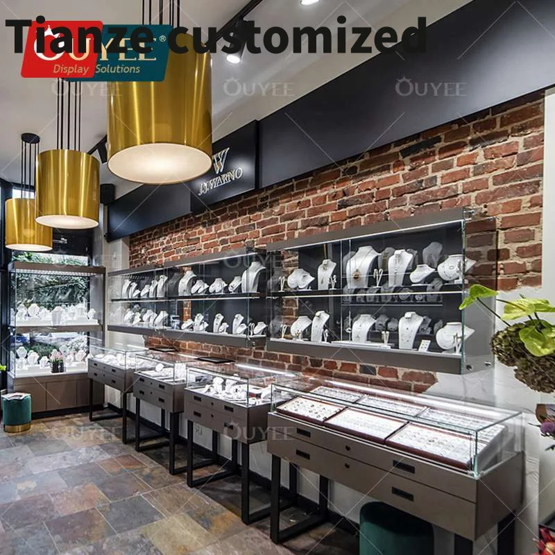 

Customized-3D Custom Luxury Jewellery Showroom Furniture Design Glass Jewellery Display Table Jewellery Shop Fitting Showcase Wi