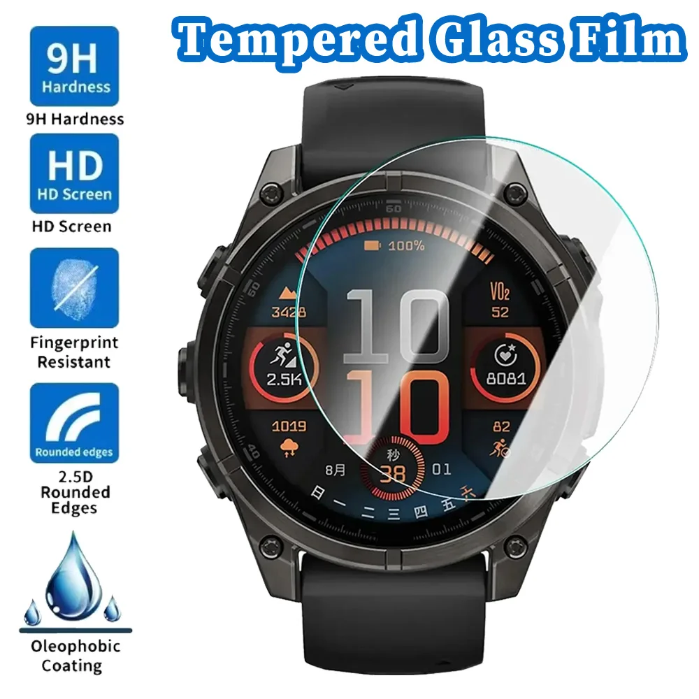 1-2 Pack 9H HD Premium Tempered Glass For Garmin Fenix 8 43mm 47mm 51mm Easy To Install Smart Watch Clear Screen Protector Film