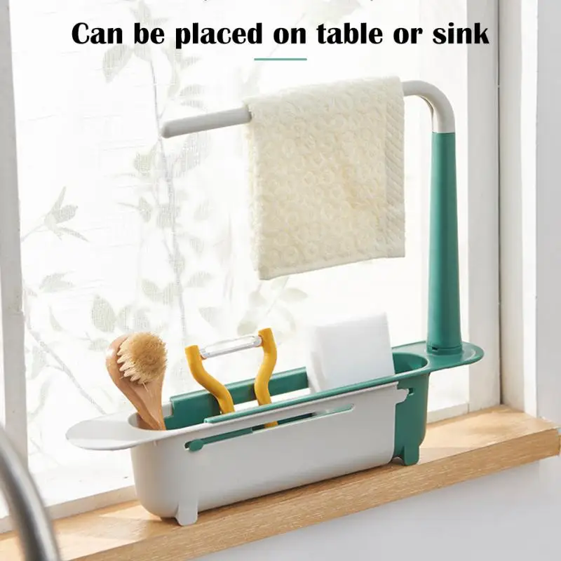 Telescopic Sink Shelf Kitchen Sink Drain Rack Storage Basket Accessories Tool Sinks Organizer Soap Sponge Holder Kitchen Gadgets