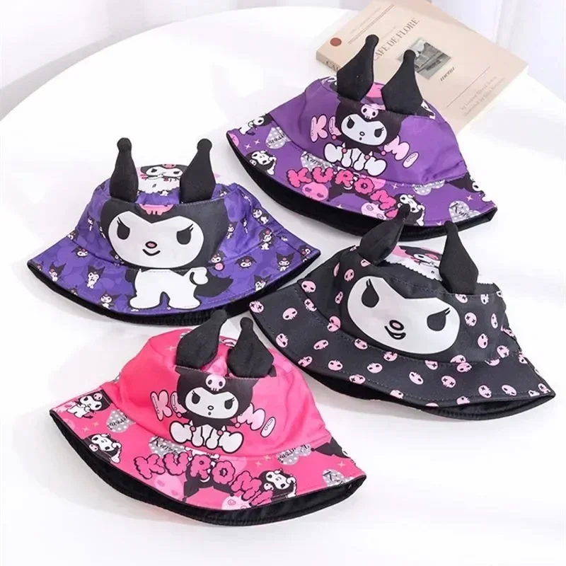 New Sanrio Kuromi Sun Hat Cartoon Anime Cute Fisherman Hat Sandy Beach Cap Fashion Charm Home Goods Girl&Child Holiday Gifts