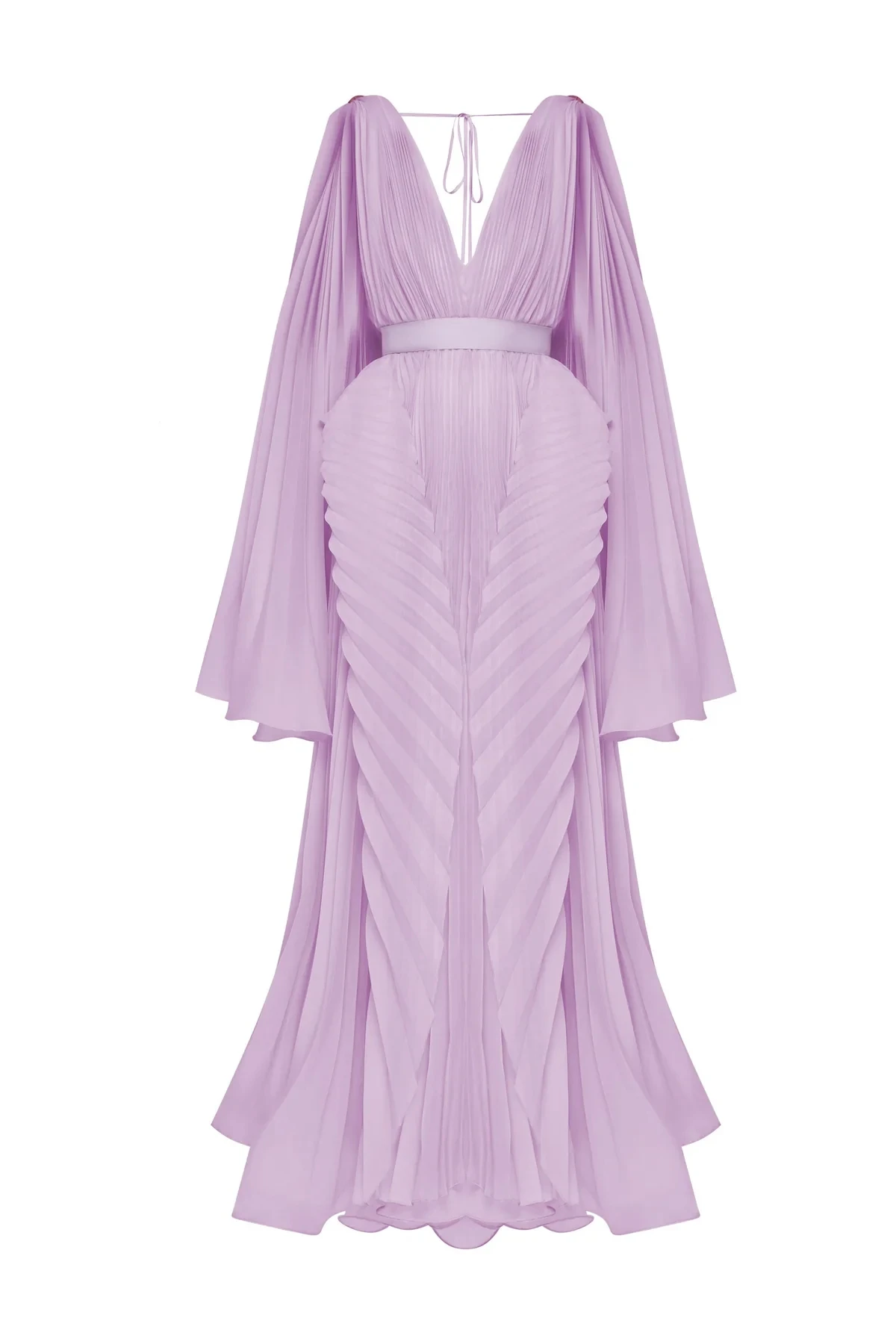 Couture Lavender Pleated A-line Long Women Formal Party Dresses With Floral Sash Modest V-neck Folds Female Maxi Gowns