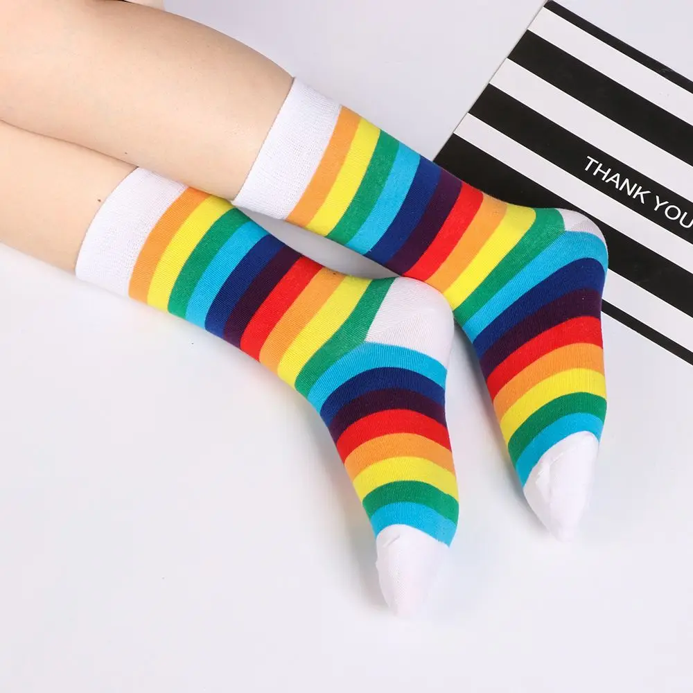 

Street Skate Elasticity Sweat Women Casual Retro Harajuku Cotton Socks Long Sock Rainbow Striped