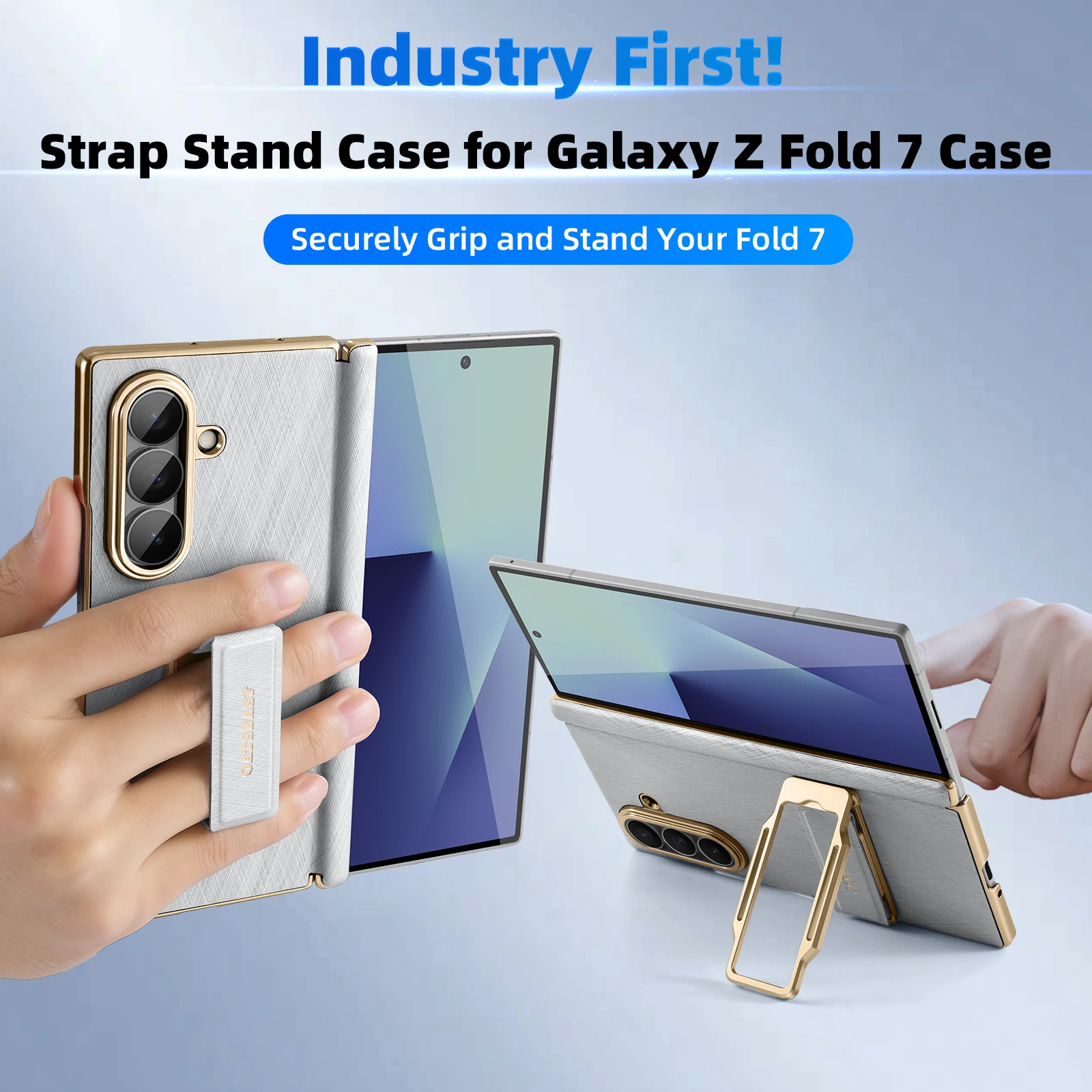 

Кожаный чехол для телефона Oatsbasf для Samsung Galaxy Fold 7 с ремешком-подставкой 360° ° Вращающийся складной 7-кожаный чехол, защитный чехол-бампер