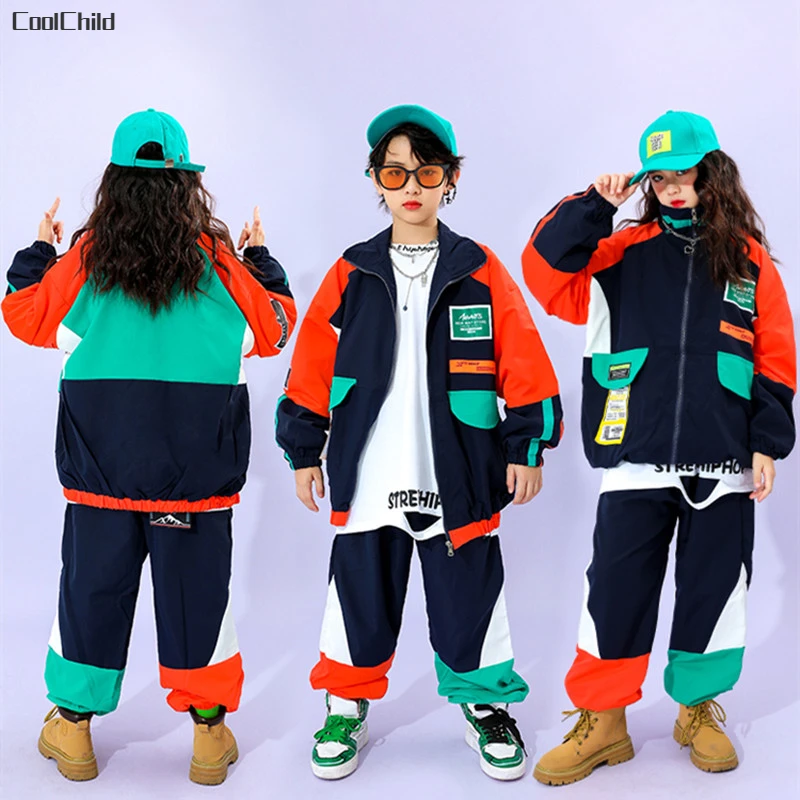 Child Sport School Uniform Boys Hip Hop Contrast Coat Street Dance Loose Pants Girls Jacket Joggers Kids Streetwear Clothes Sets