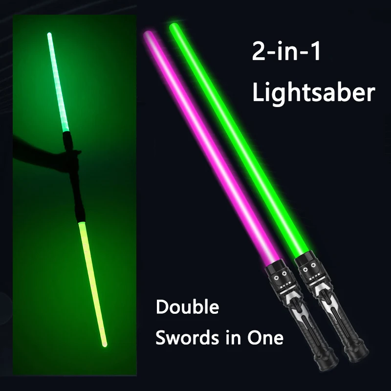 Miecz laserowy miecz świetlny czerwony i niebieski podwójny miecz Rave transformacja prezent dla dzieci broń Cosplay chłopiec fajna migająca zabawka