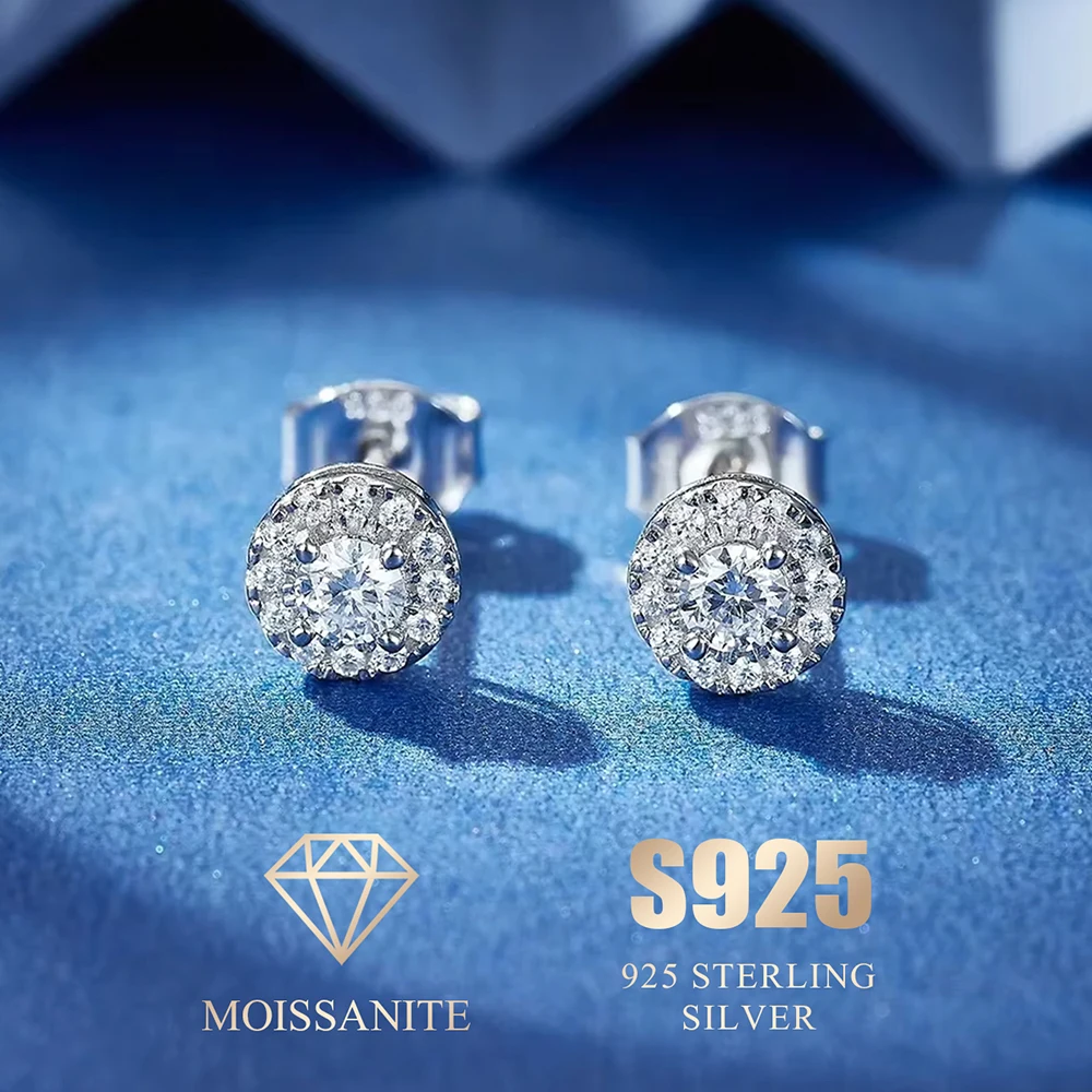 

925 Sterling Silver Earrings Moissiante Stud Earring White Round Stud Earrings 0.32ct Earring
