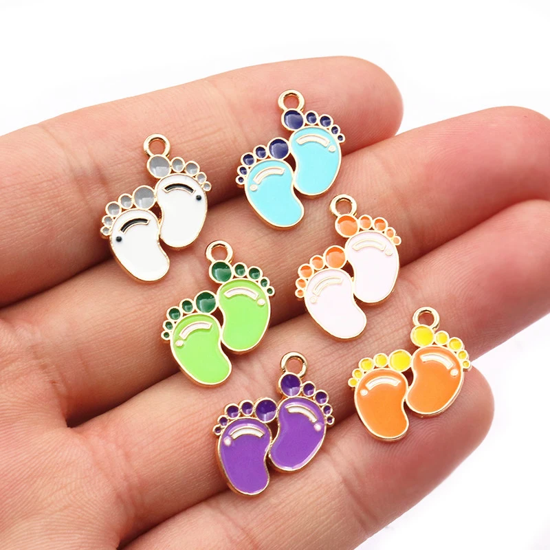 10pcs 18x16mm Alloy Enamel Feet Footprint Charms Pendant for Earrings Necklace Keychain DIY Jewelry Making Accessories Findings
