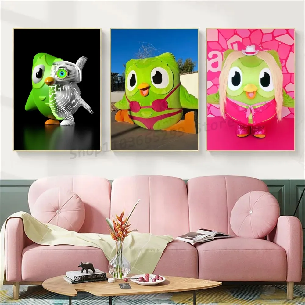 1pc Duolingo Owl Duo 2 Poster Self-adhesive Art Waterproof Paper Sticker Coffee House Bar Room Wall Decor