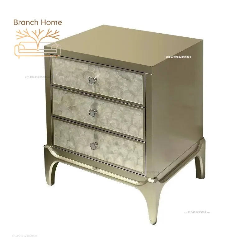 Chaosen Huo Light Luxury Shell Bedside Table Household Bedroom New Bedside Bucket Cabinet Premium French Storage Bedside Cabinet