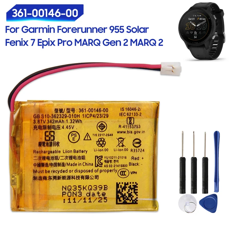 High Quality New Replacement Battery 361-00146-00 For Garmin Forerunner 955 955 Solar Fenix 7 Epix Pro MARQ Gen 2 MARQ 2 342mAh