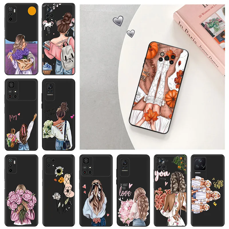 Silicone Soft Phone Case for Xiaomi Poco F5 X3 X4 X5 F3 F4 F1 M3 M4 M5 M5s C61 14 Pro Redmi A3 x Chrysanthemum Flower Girl Cover