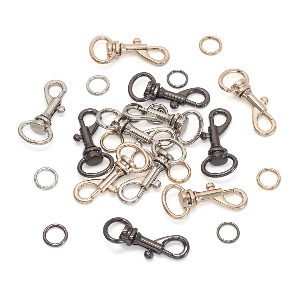 15Pcs 6 Colors Alloy Swivel Snap Hook Clasps Metal Clip Hook Trigger Connector with Open Jump Ring DIY KeyChain Bag Accessories