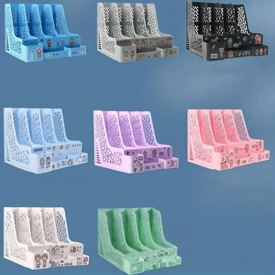 [Send Cartoon Stickers]Bookshelf Desktop Book Stand A4 File Storage Box Folder Bookend File Rack Archive Storage Shelf Organizer