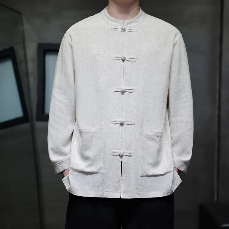 2025 Men Chinese Style Shirts Traditional Kung Fu Tai Chi Cotton Linen Tang Suit Uniform Shirt Male Blouses Jacket Clothing