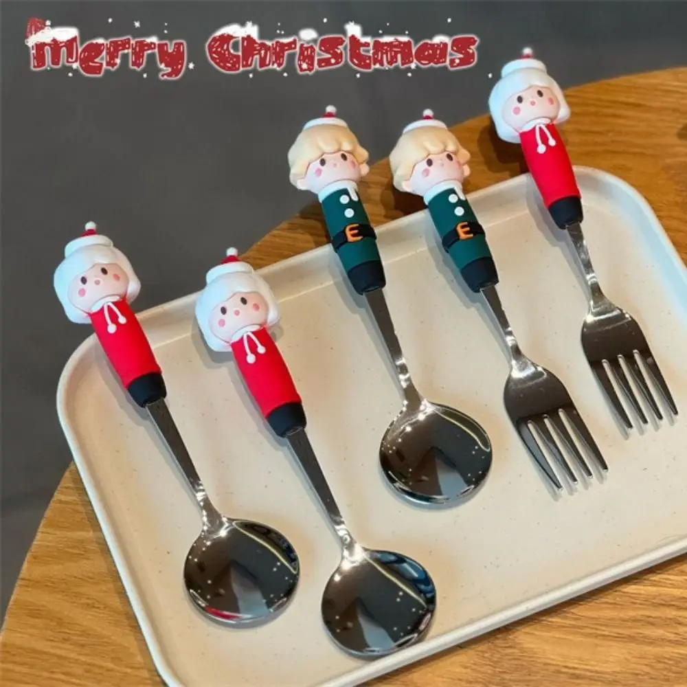 Portable Cute Stainless Steel Spoon Cartoon Christmas Fork Girl Tableware Rice Spoon Office Workers