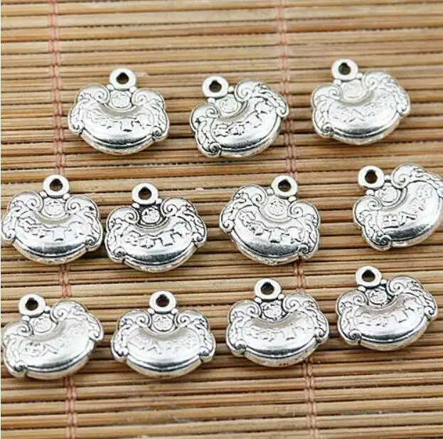 12pcs 12.8*12.3mm hole 1.3mm tibetan silver tone Chinese longevity lock design charms EF1584