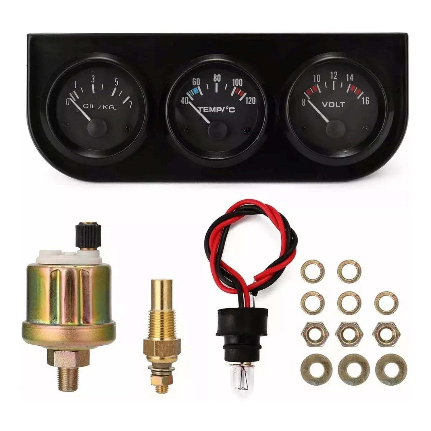 

52MM 3 In 1 Oil Pressure Gauge + Volt Meter + Water Temp Gauge Kit With Sensor Oil Temperature Volt Meter Gauge Triple Meter