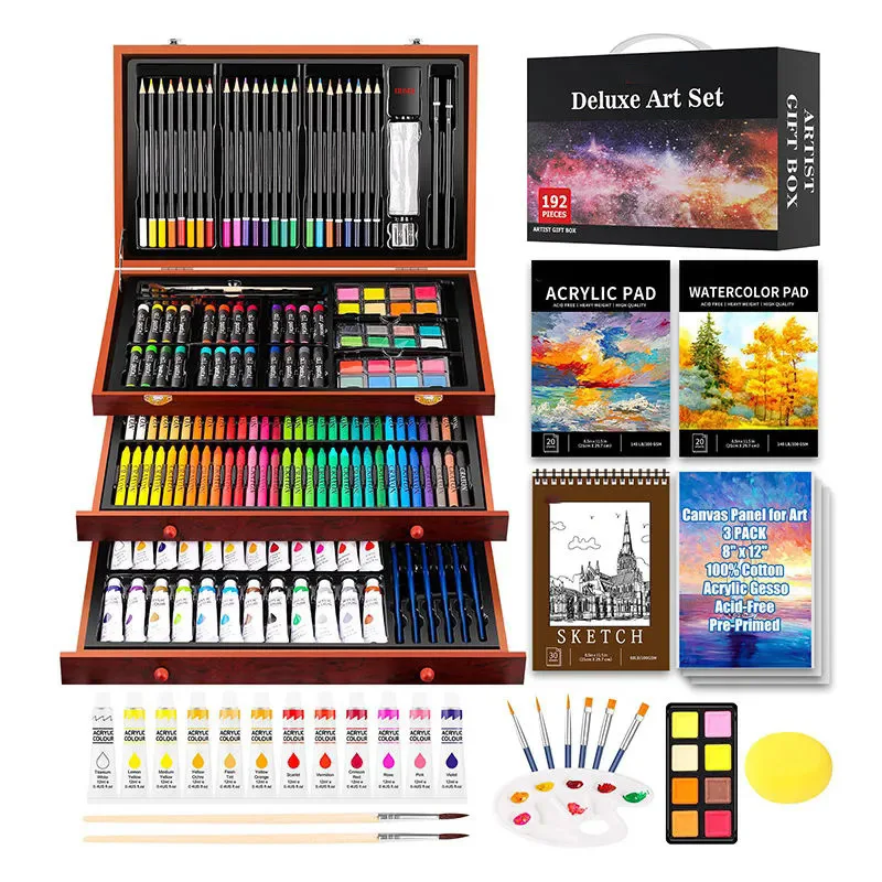Arts and Crafts Kits for Kids Teens Girls Boys Adult, 175-Pack Deluxe Art Set Box with 3 PCS Drawing Pads, Canvases, Acrylic