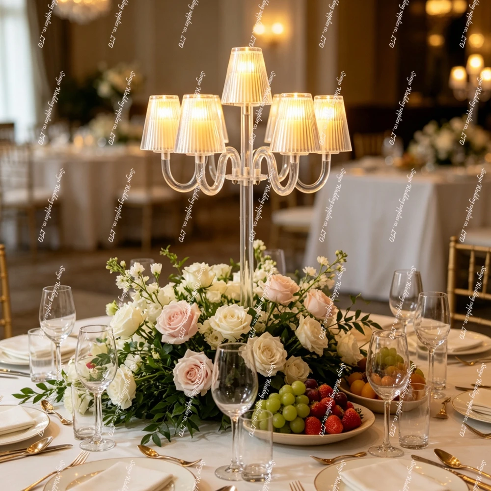 1-10pcs 5 Arms Table Lamp Shaped Clear Crystal Hurricane Candlestick Luxury acrylic Wedding Candle Holder for Party Home Wedding
