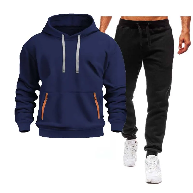 Herbst und Winter Herren Kapuzenpullover zweiteiliges Set Kapuzenpullover Reißverschluss Multi-Pocket-Pullover Herren Sport- und Freizeitset