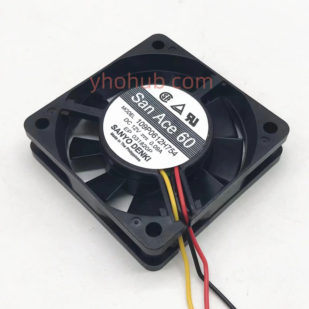 Sanyo Denki 109P0612H754 DC 12V 0.09A 60x60x15mm 3-Wire Server Cooling Fan