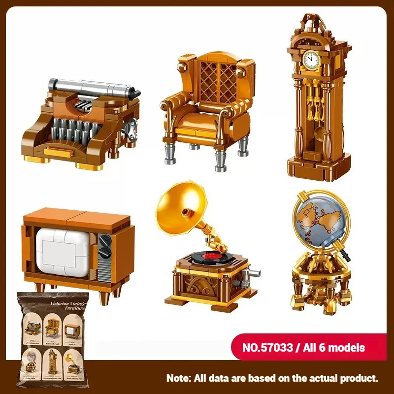 Juego de bloques de construcción de muebles Retro, juguete de ensamblaje modelo, decoración del hogar, juguete educativo, regalo de cumpleaños para niños y niñas