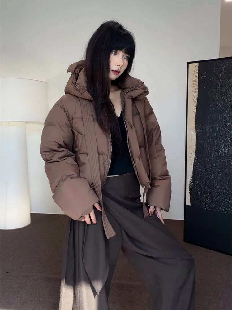 

Съемная вязаная шапка с капюшоном, пуховик, женская белая лоскутная куртка на утином пуху Parker, верхняя одежда, женские стеганые куртки на молнии