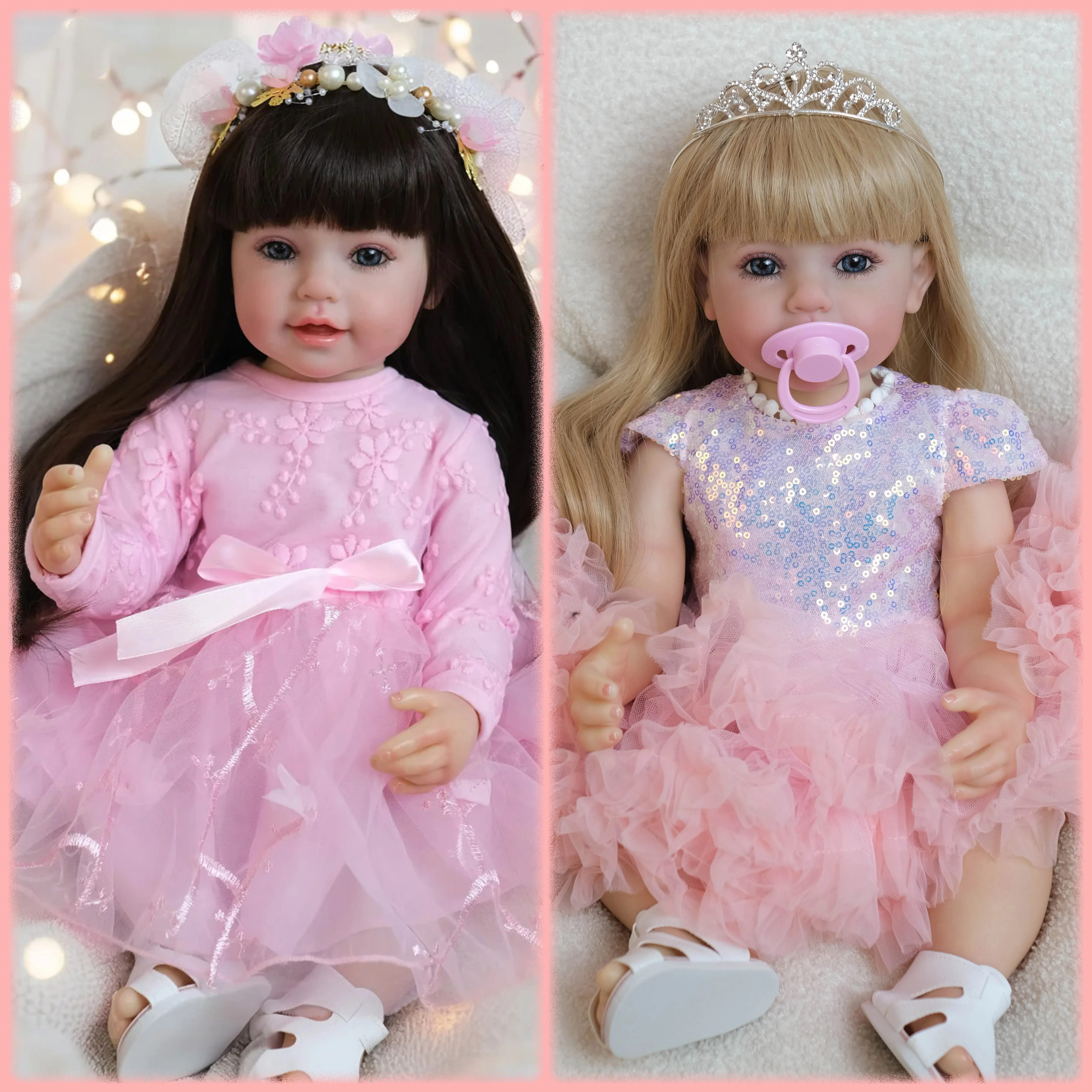 

22Inch Full Vinyl Girl Body Reborn Doll Lifelike Toddler Princess Hand Pasted Long Hair Christmas Children's Gift Collectible