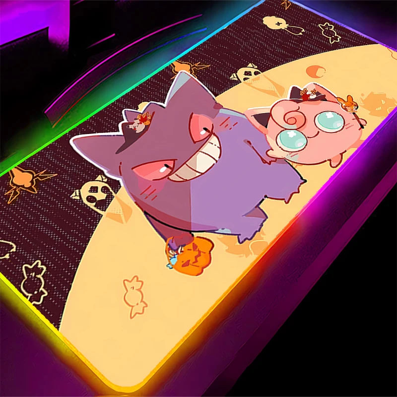 

Anime LED High-Quality Mouse Pad Pokemon Gengar Accessories RGB Mousepad Gamer Edge White Computer Keyboard Desk Mat Backlight
