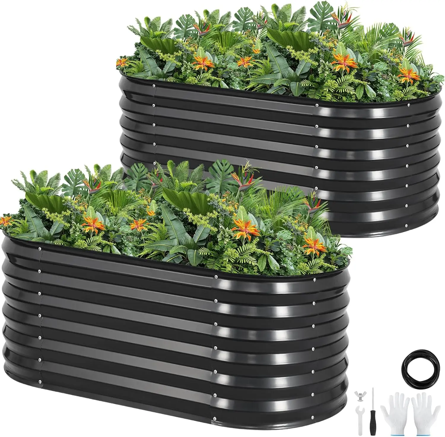 

4x2x1 Galvanized Raised Garden Bed Planter Box 2 Pack for Plants, Vegetables, Flowers, Fruits