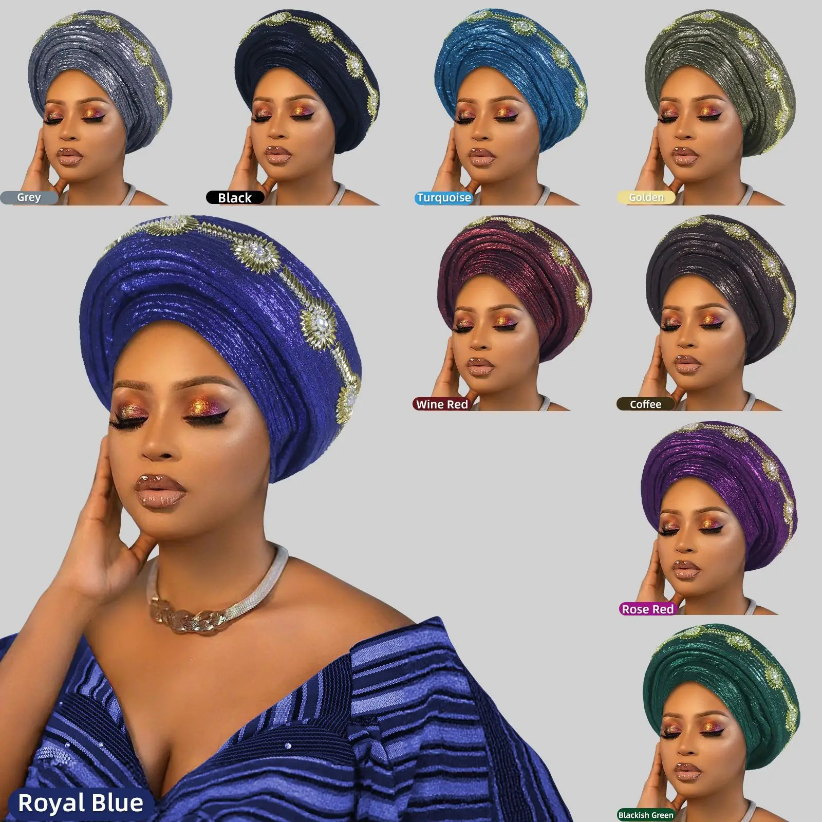 

Multi Layer Turban Hat for Women Already Made Autogele Headtie African Female Head Wraps Bonnet