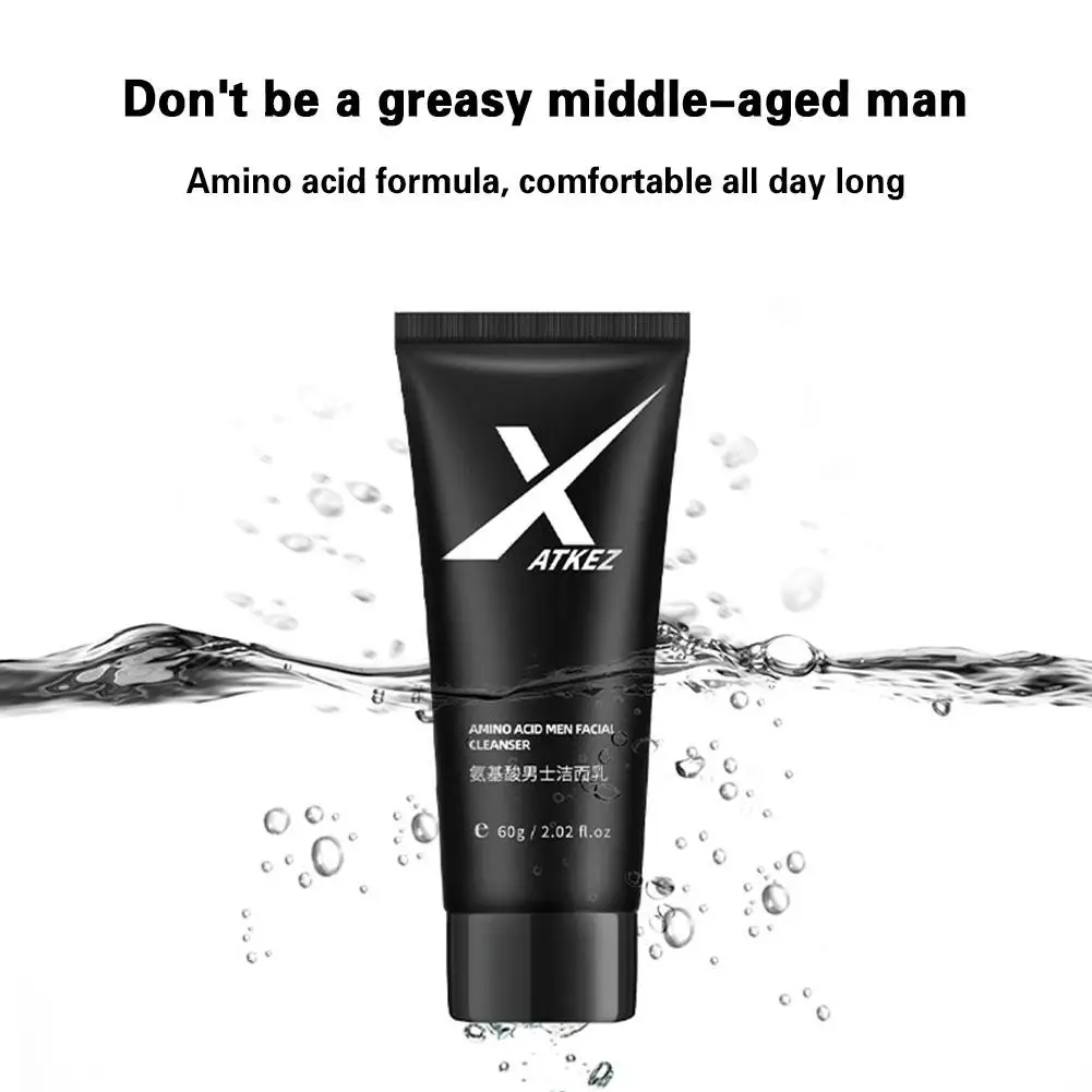 Mannen Aminozuur Gezichtsreiniger Voor Mannen Dagelijks Zacht Gezicht Wassen Diepe Poriën Schoonmaken Olie Controle Acne Verwijderaar 60G