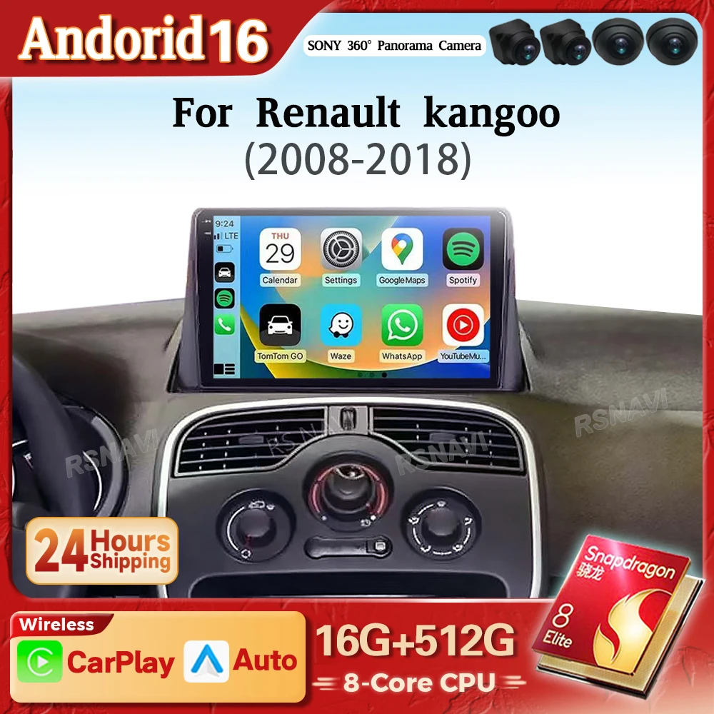 Radio Multimedia para Auto con Pantalla 2K y Android 16 Carplay para Renault Kangoo 2008 - 2018, Autoradio GPS Estéreo 2din