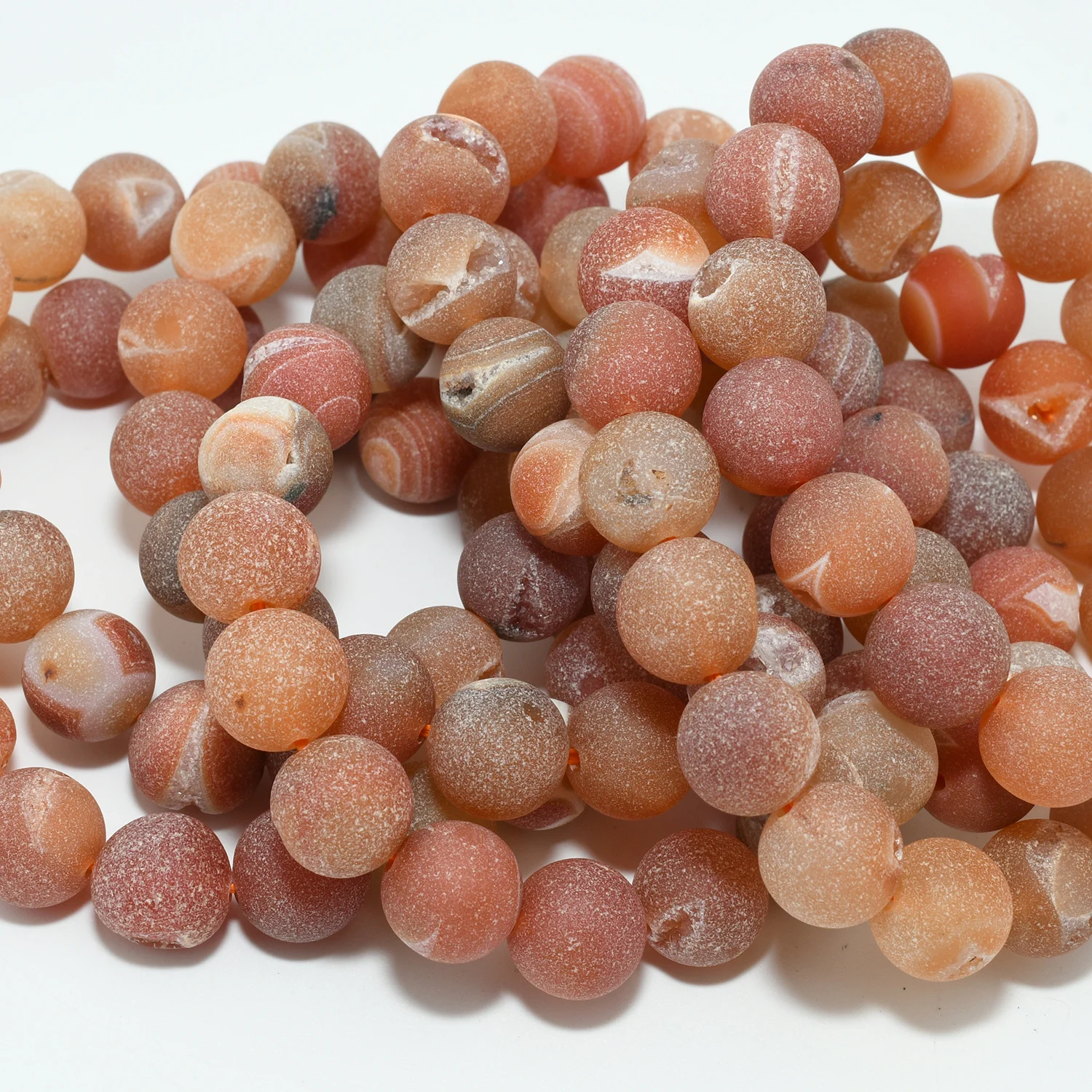 Natural Matte Evil Smile Druzy Agate Round Beads Bracelet 12mm-12.5mm