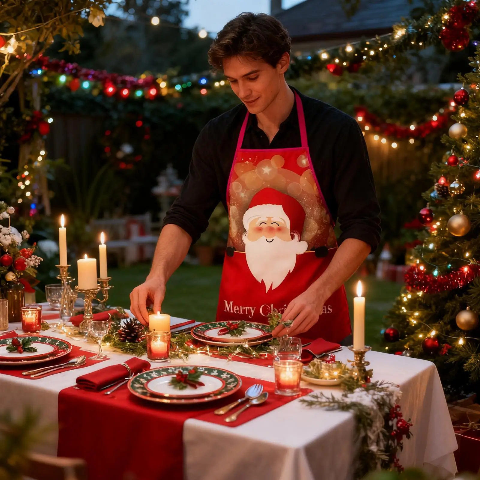 Christmas Apron Waterproof Bib Cooking Chef Decorative Cooking Aprons for Men Women Bakers Wife Husband Family Baking Gardening