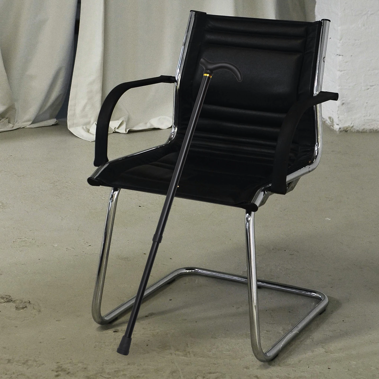 

Adjustable Height Anti-Skid Walking Cane 2 Section Aluminum Alloy Elderly Support Black Retractable Non-Slip Rubber Pads