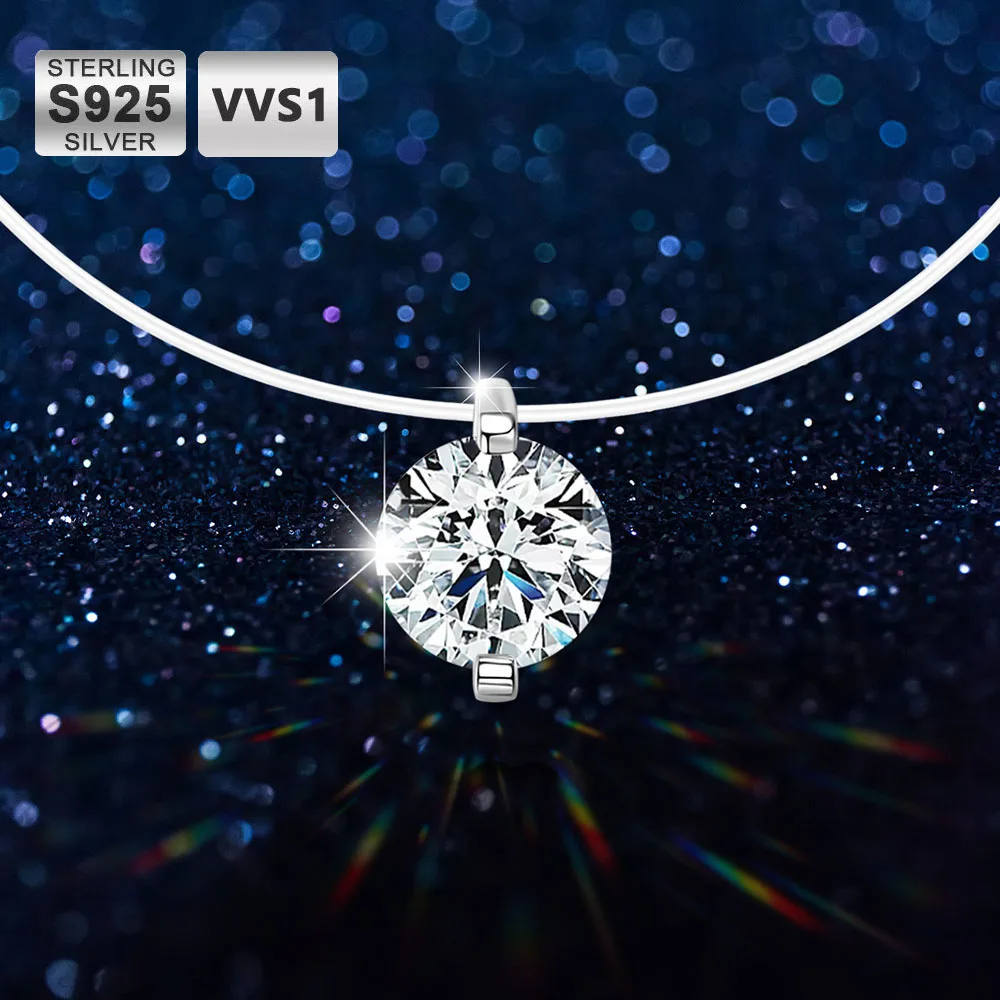 

ICEBLING 0.5-3CT Brilliant Cut Certified Moissanite Necklace for Women Sparkling Fishing Line Pendant Pure S925