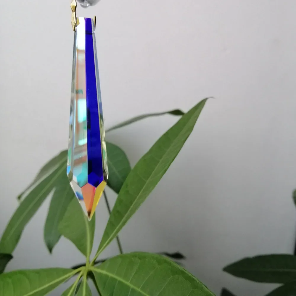 Camal 5pcs 89mm/3.4inch Rainbow AB Color Crystal Icicle Drop Prisms Pendants  SunCatcher Lamp Lighting Parts Home DIY Decoration