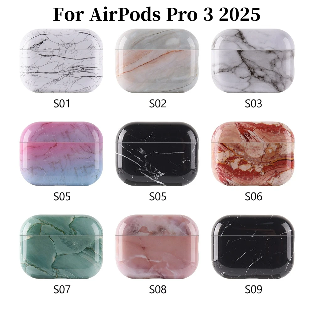 Hard PC Earphone Case For AirPods Pro 3 3rd Pro3 Generation 2025 Cover Marble Pattern Headphone Coque Protective Cases Fundas