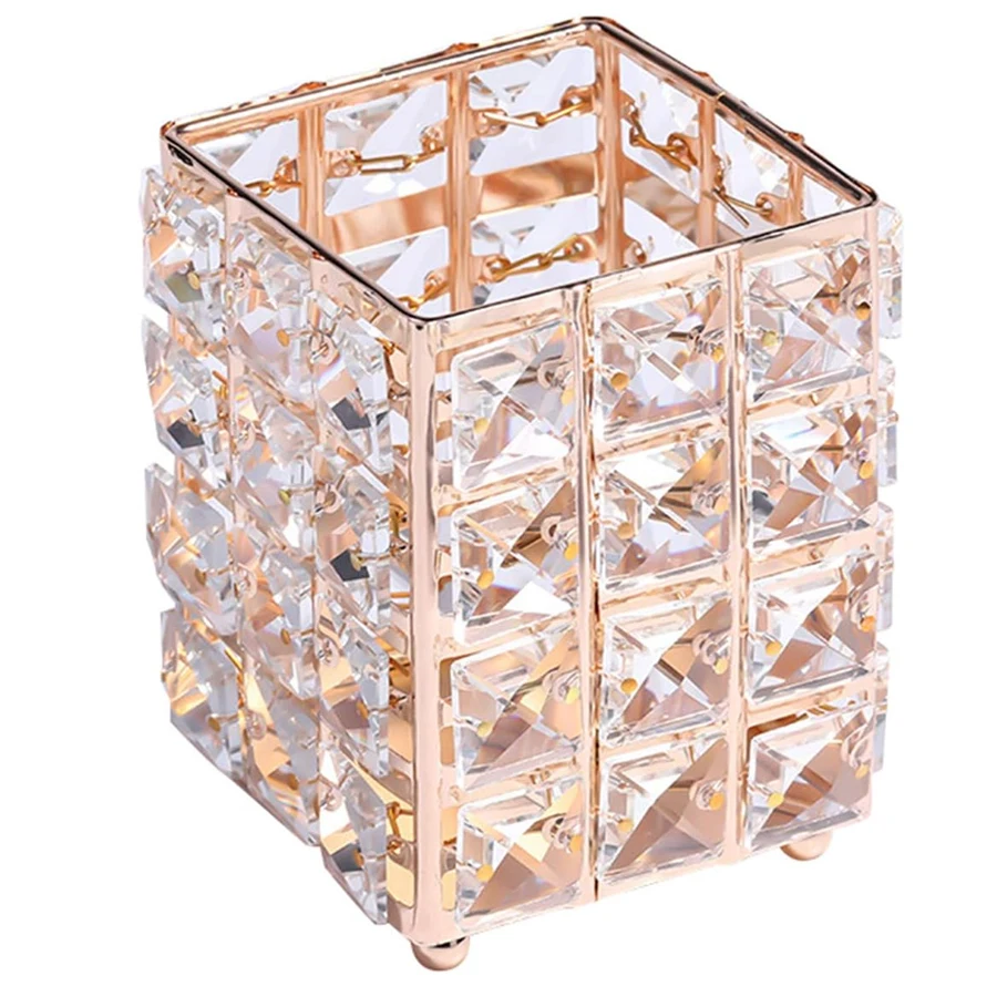 1Pcs Metal Nail Brush Makeup Brush Holder Crystal Pen Pencil Container Comb Brushes Organizer Jewelry Storage Box