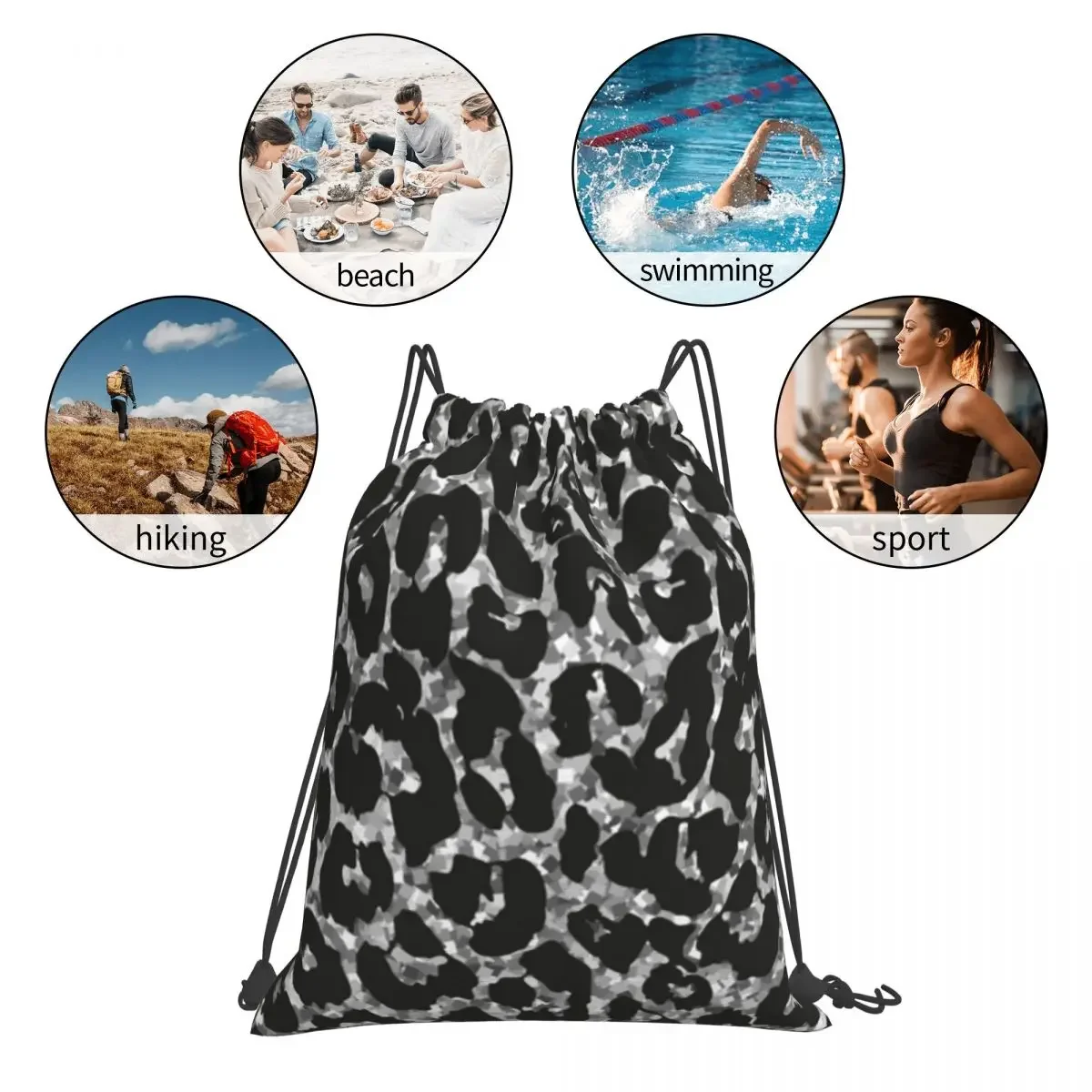 Argento Glitter LeopardSilver Leopard zaini borse con coulisse coulisse Bundle Pocket borsa sportiva borse per libri per studenti di viaggio