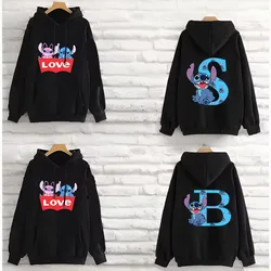 Cute Stitch A-Z English Letters Women's Sweatshirts Y2k Hoodies Long Sleeve Y2k Clothes Women's Sweatshirts Stitch Disney Hoodie