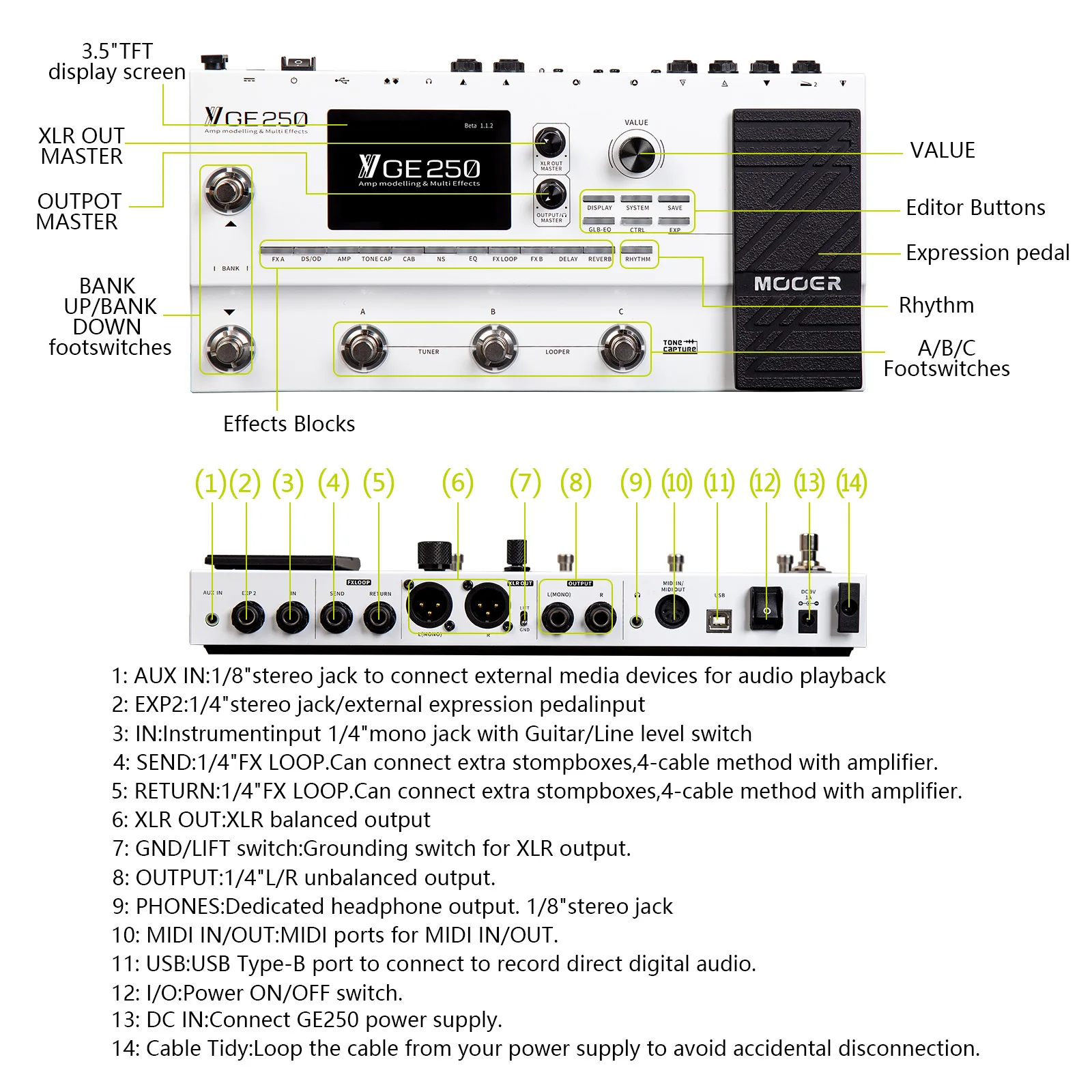 MOOER Guitar Effect Pedal Speaker Simulation Guitar Integrated Effect MIDI Interface with 60 Drum Beat 10 Metronome Delay Reverb