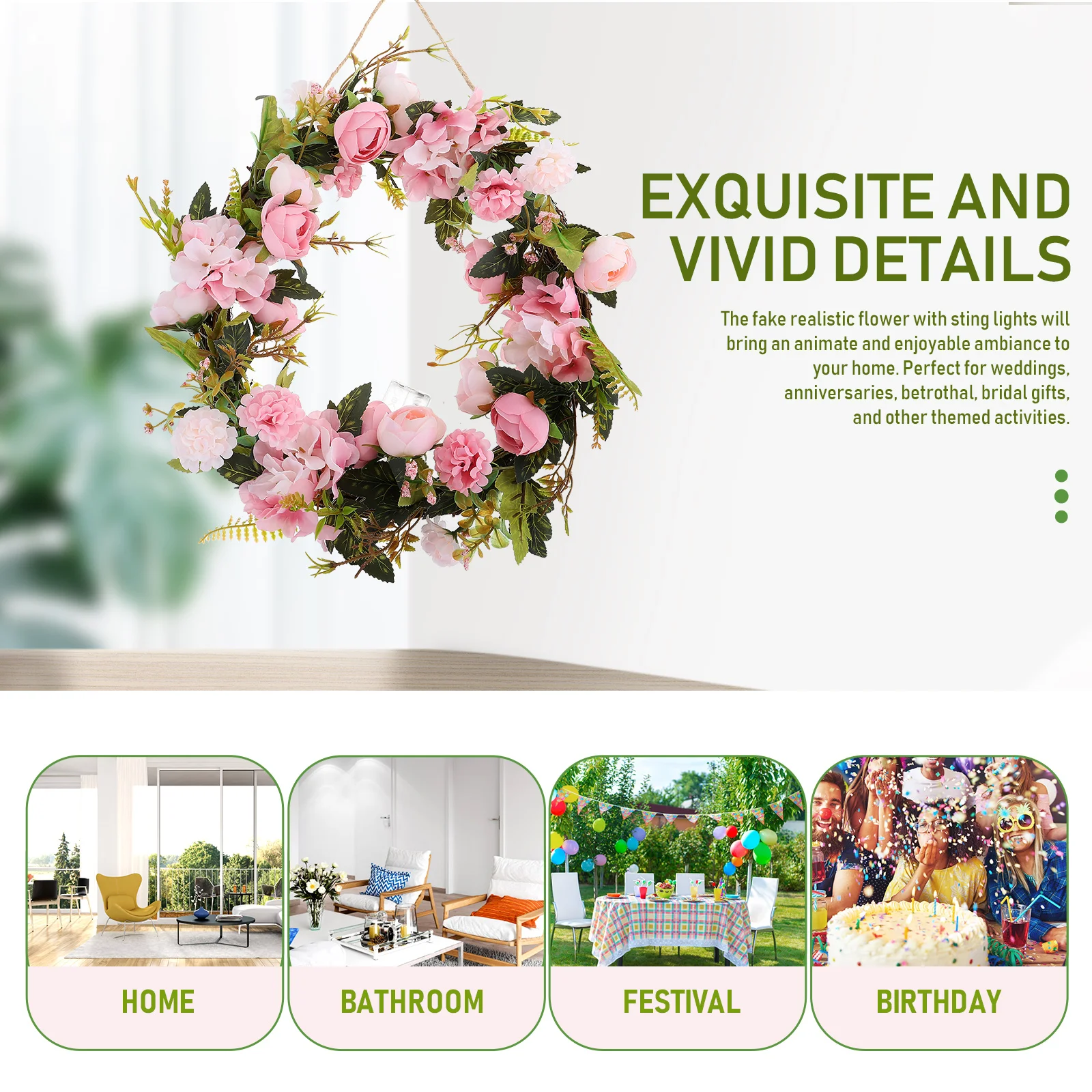 

1pcs Artificial Flower Summer Hanging With String Lights Home Front Door Decor Wedding Party Garden Eucalyptus Hanging Wreath