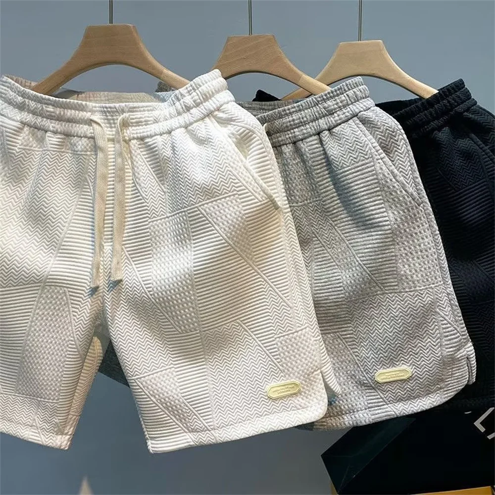 Pantalones cortos deportivos informales para hombre, pantalón de chándal con patrón de ondas, Color sólido, con cordón, holgado y seco, para gimnasio, Verano