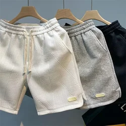 Shorts masculinos de corrida casuais, calças curtas esportivas para jogging, padrão ondulado, cordão monocromático, shorts esportivos de ginástica soltos secos, verão