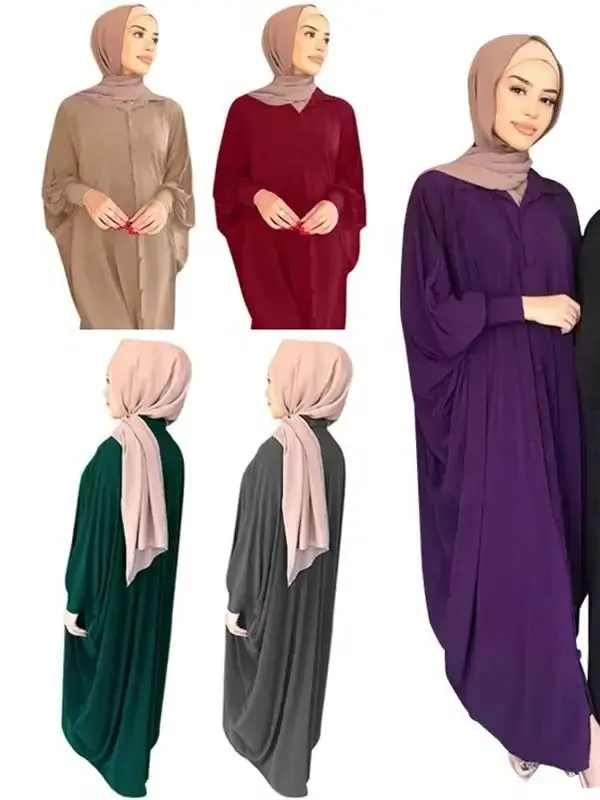 

Modest Abaya Women Muslim Bat Sleeve Maxi Dress Turkey Arabic Kaftan Eid Ramadan Prayer Dubai Kebaya Islam Caftan Robe Jalabiya