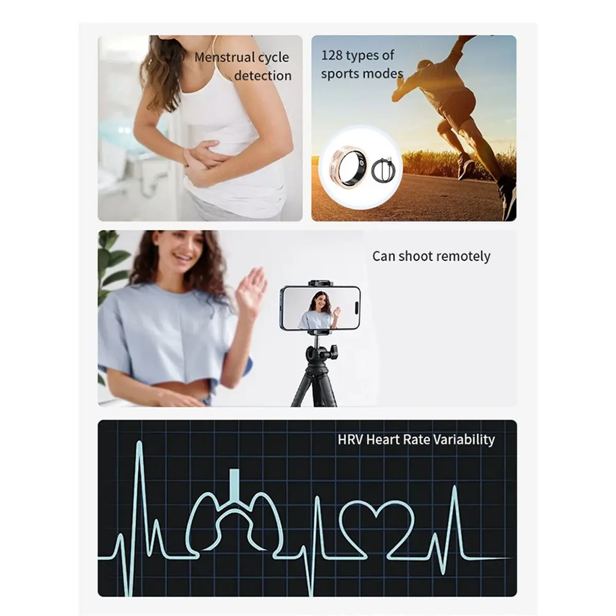 Smart Ring for Women Waterproof IP68 Heart Rate & Health Monitor Stylish Sports Accessory Inner Diameter 18.1mm
